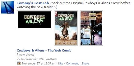 Cowboys vs Aliens on Facebook