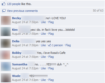 Rosa's Cafe Facebook comment thread